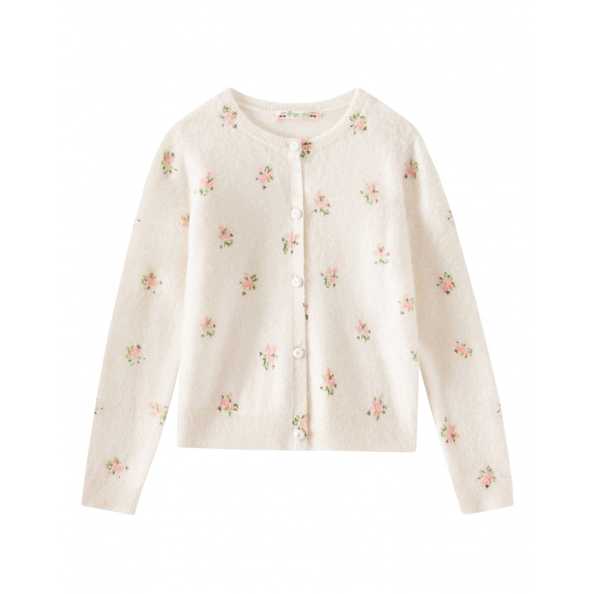 Flower printed cashmere cardigan in milk white