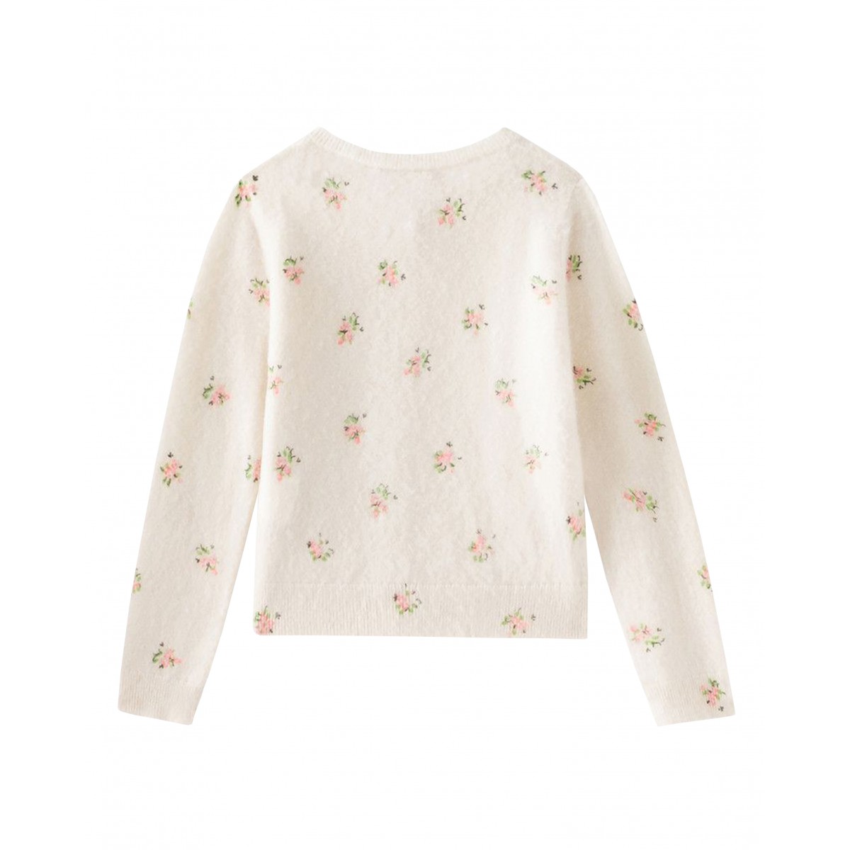 Flower printed cashmere cardigan in milk white