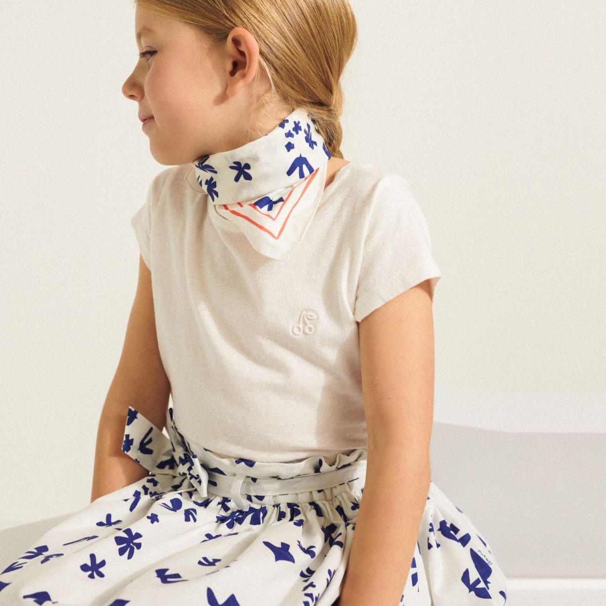 Natural white printed cotton scarf