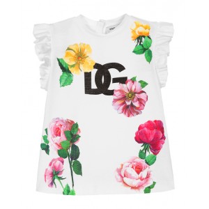 White cotton top with flower motif
