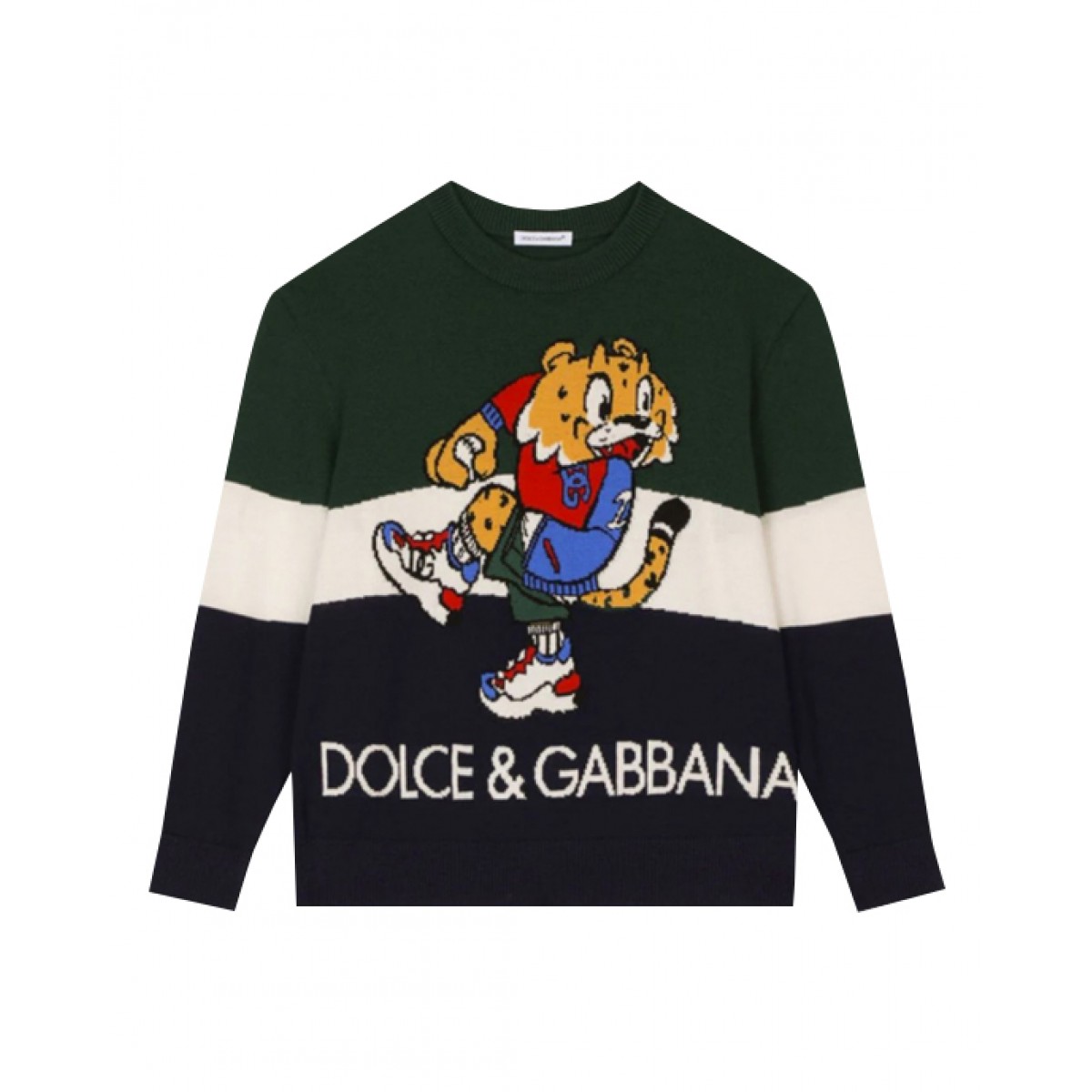 Multicolored Lion intarsia wool jumper for kids