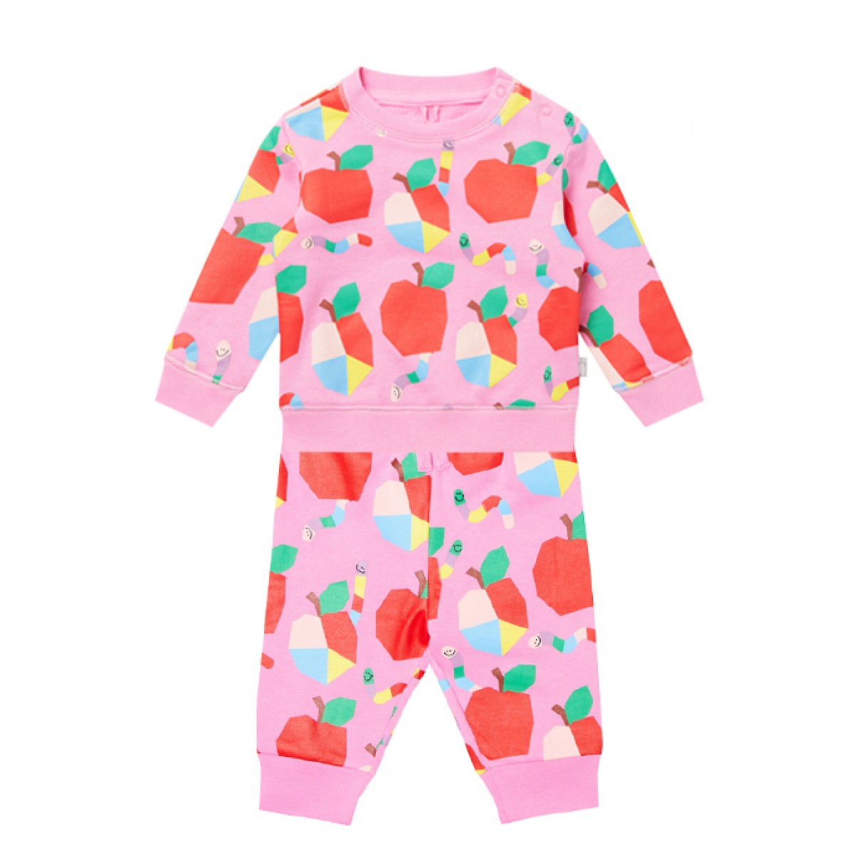 Set with multicolored apple print