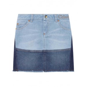 Colorblock denim skirt