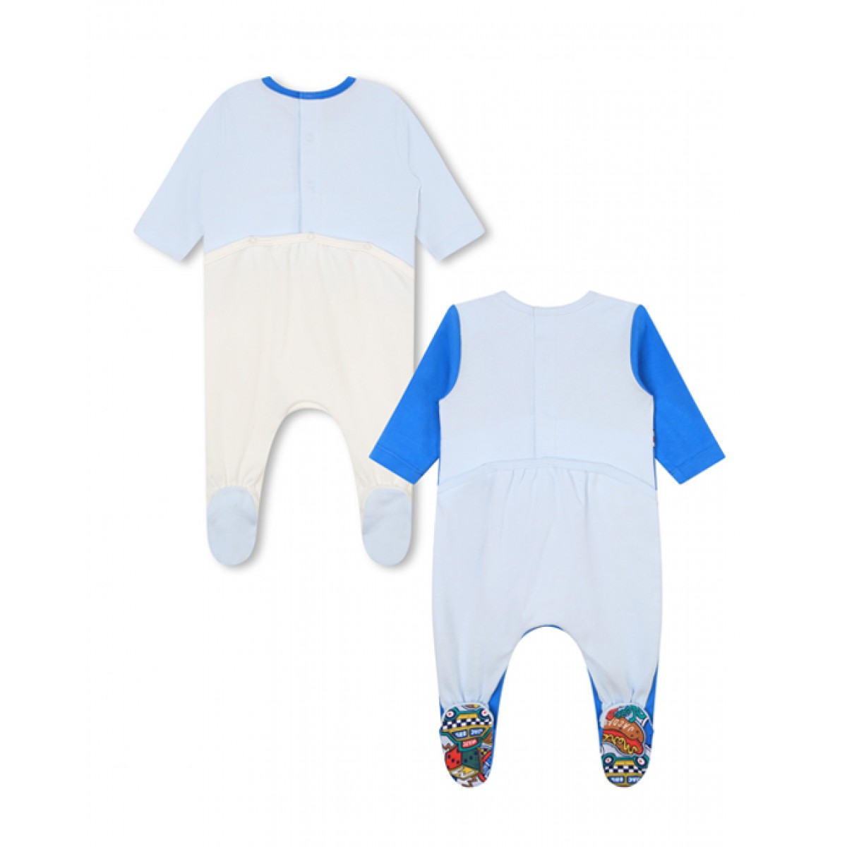 White & blue babygrows for boys