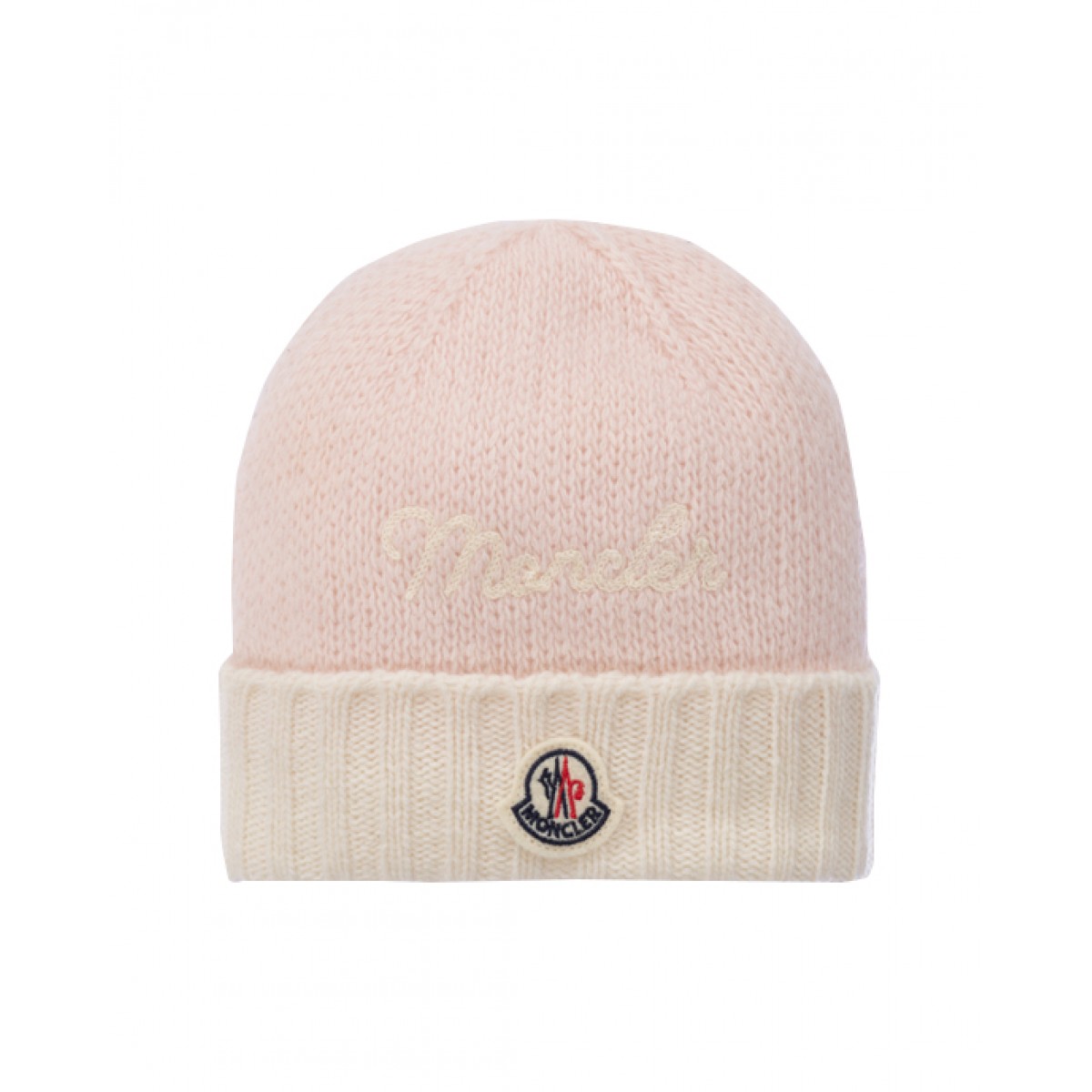 Girls' cozy pink & ivory wool logo hat