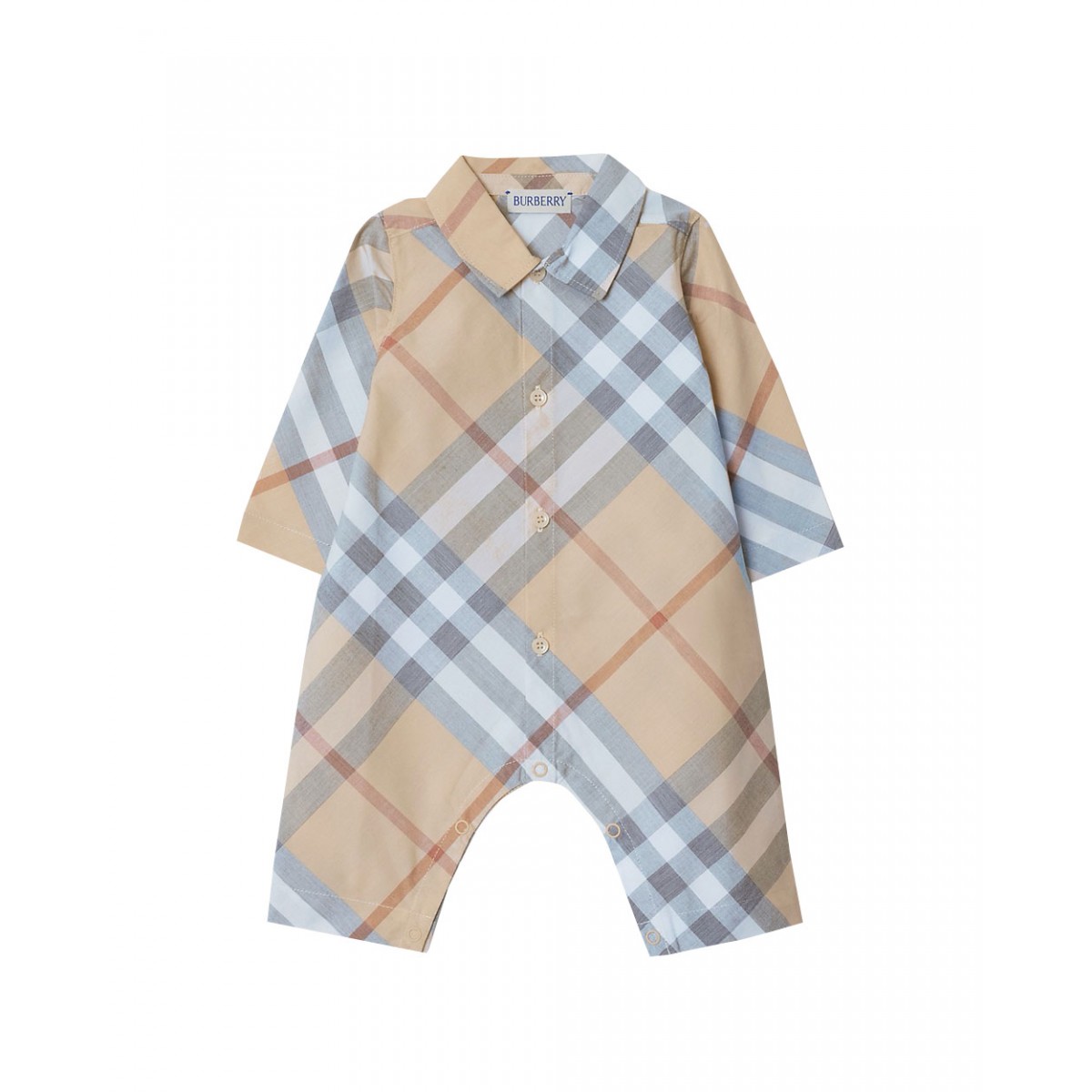 Cotton check jumpsuit in pale stone