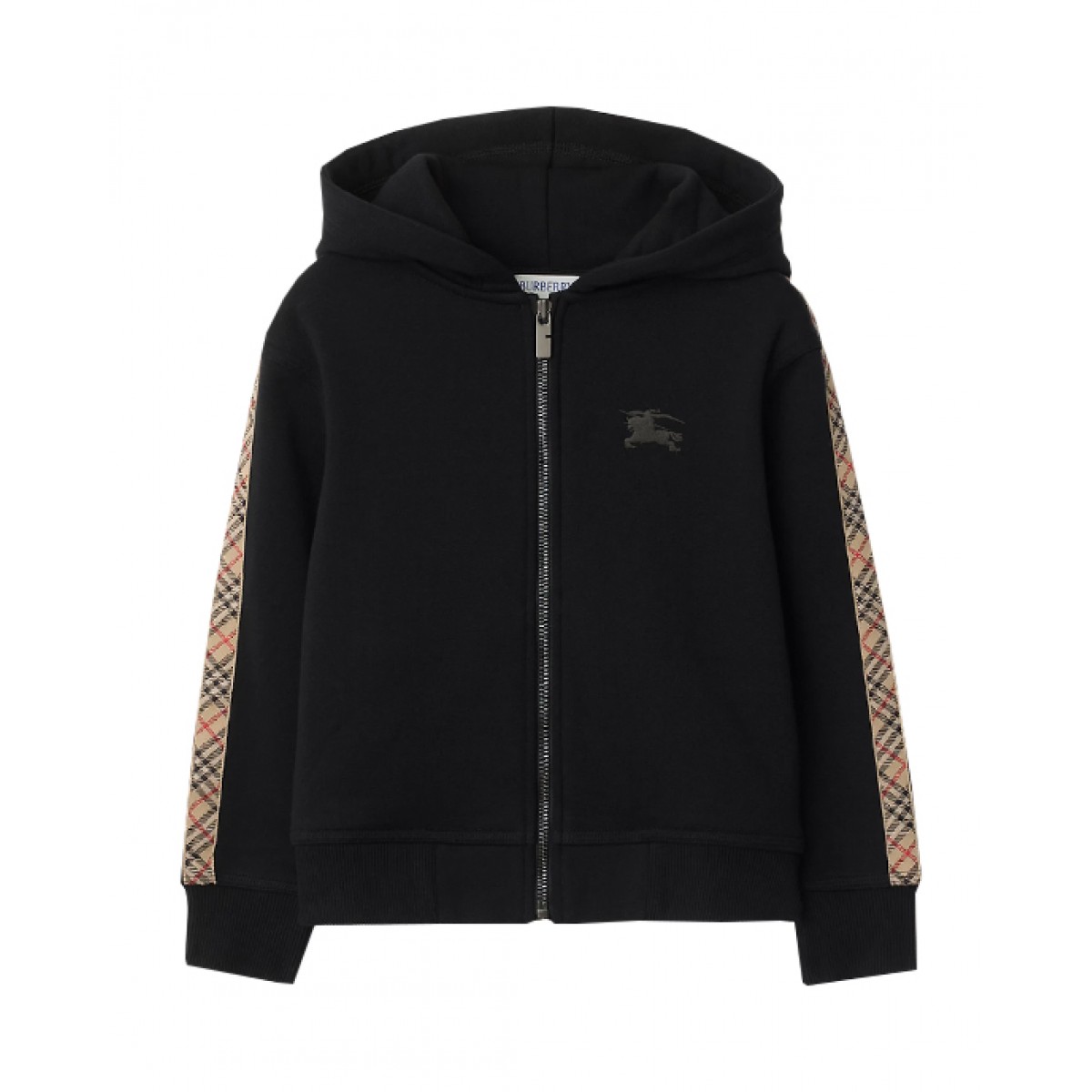 Check trim cotton zip hoodie