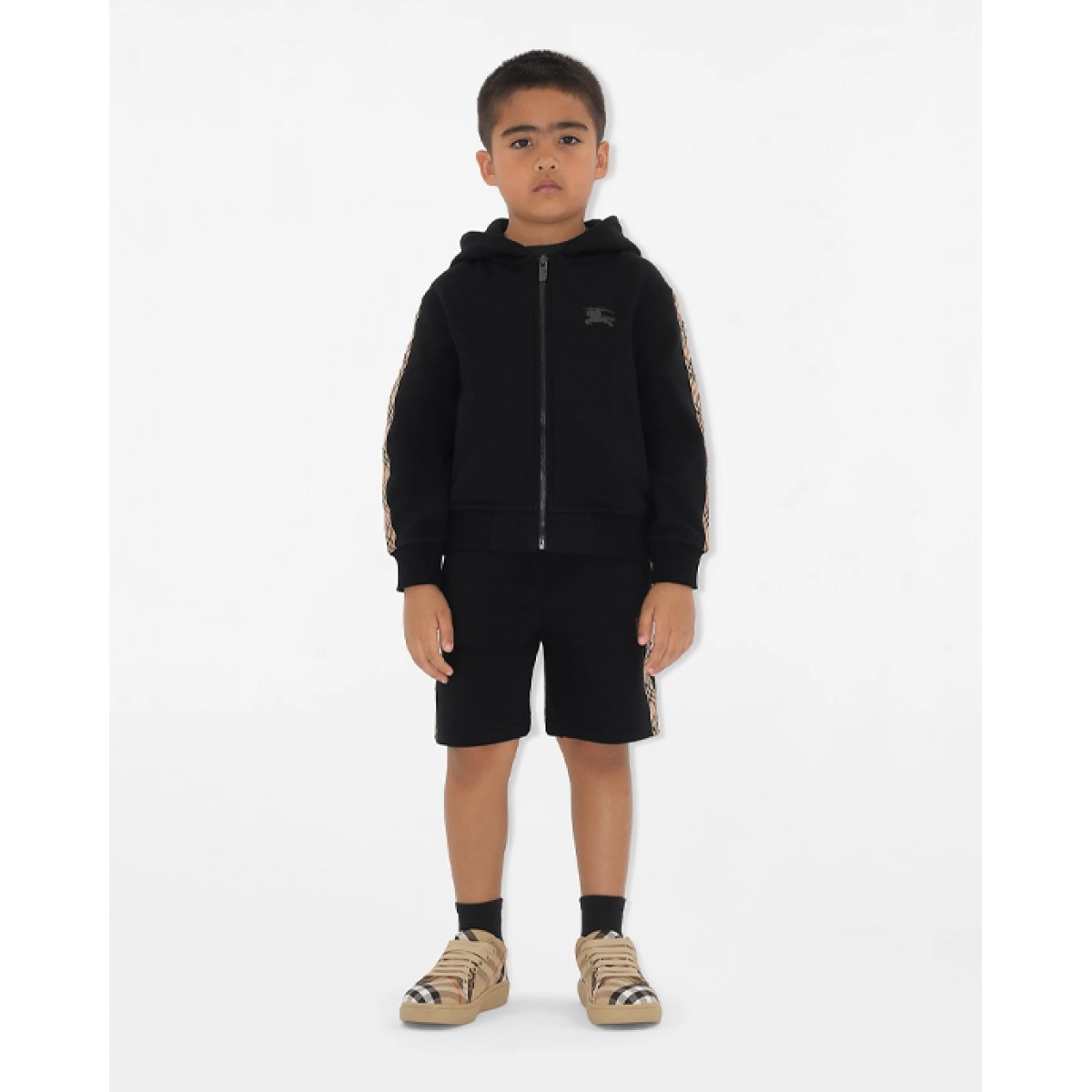 Check trim cotton zip hoodie