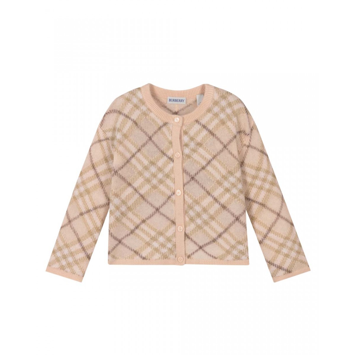 Pink & gold check wool knit cardigan