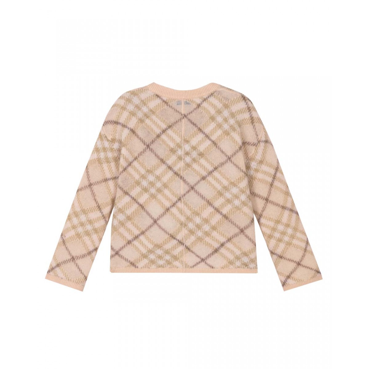 Pink & gold check wool knit cardigan