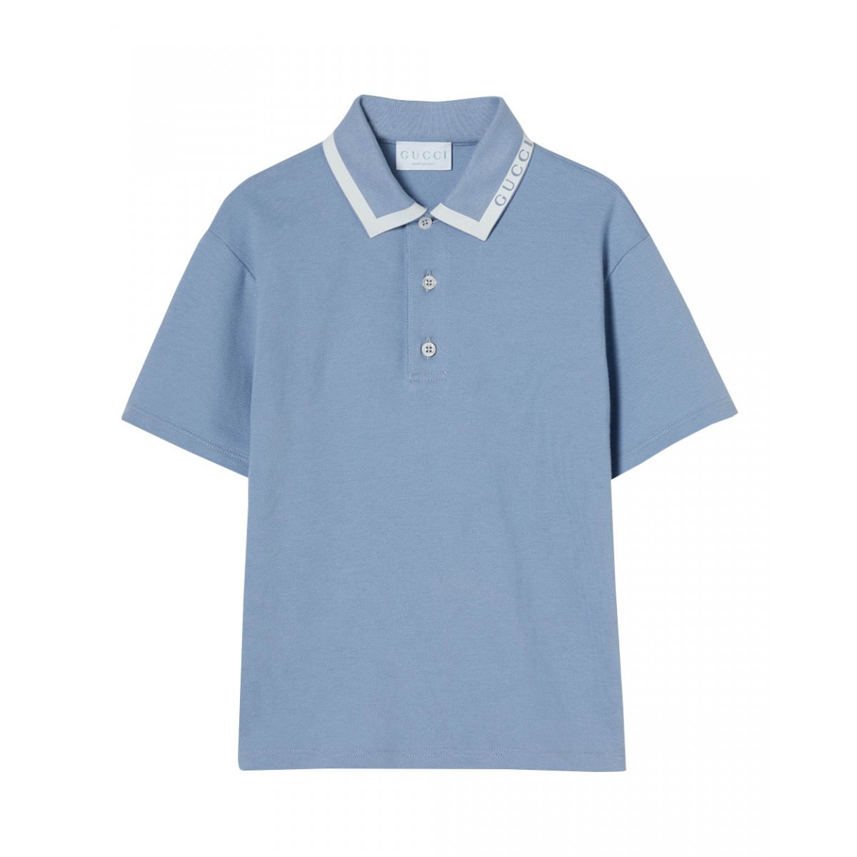 Light blue printed cotton polo shirt