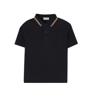 Black cotton piqué polo shirt