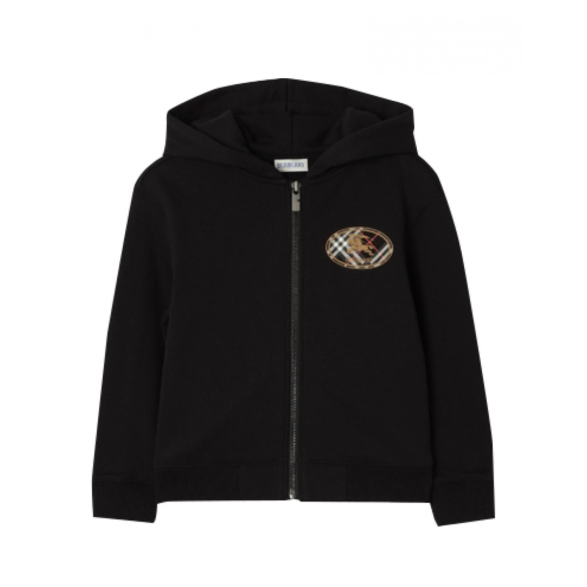 Black Check Knight Detail zip-up hoodie