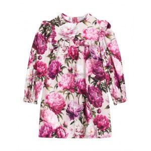 Peony-print cotton flannel dress