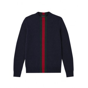 Blue wool sweater with Web detail