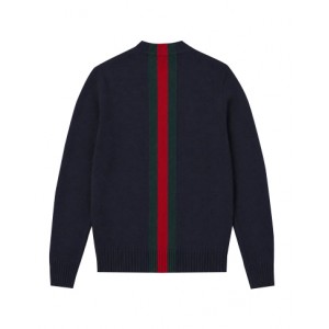 Blue wool sweater with Web detail