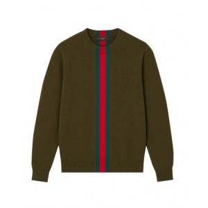Green wool sweater with Web detail
