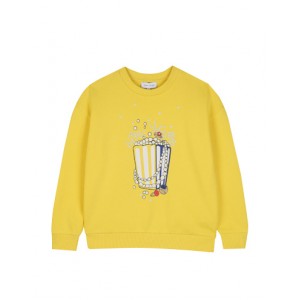 Popcorn-print faux-pearl-embellished sweater