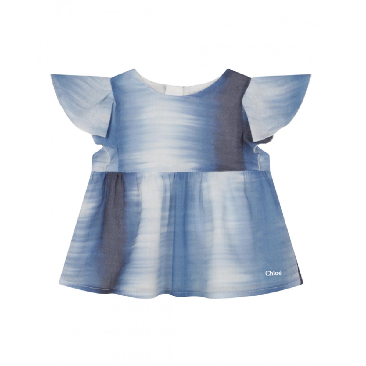 Ruffled cotton gradient print blouse