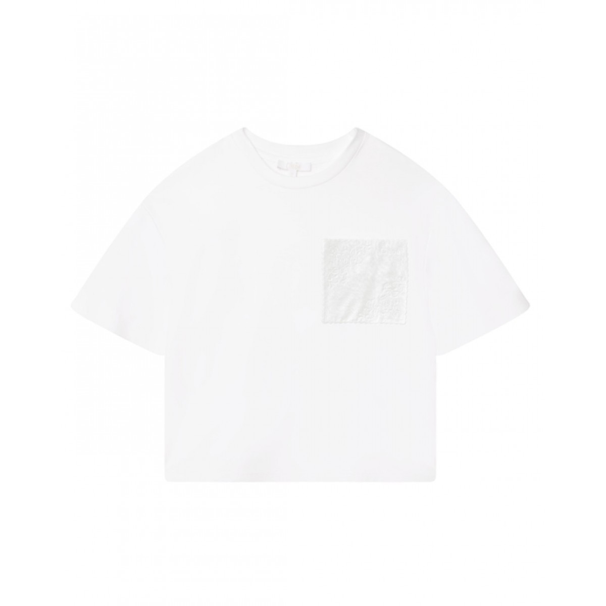 Embroidered voile patch pocket T-shirt