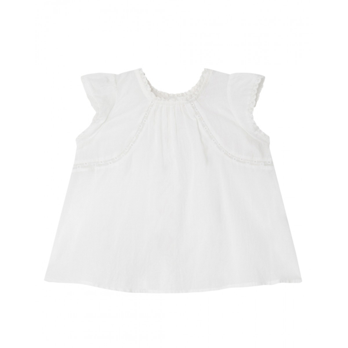 White cotton crochet trim blouse