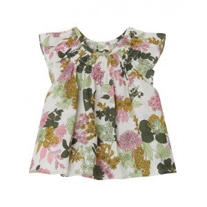 Floral motif linen blend blouse