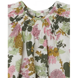 Floral motif linen blend blouse