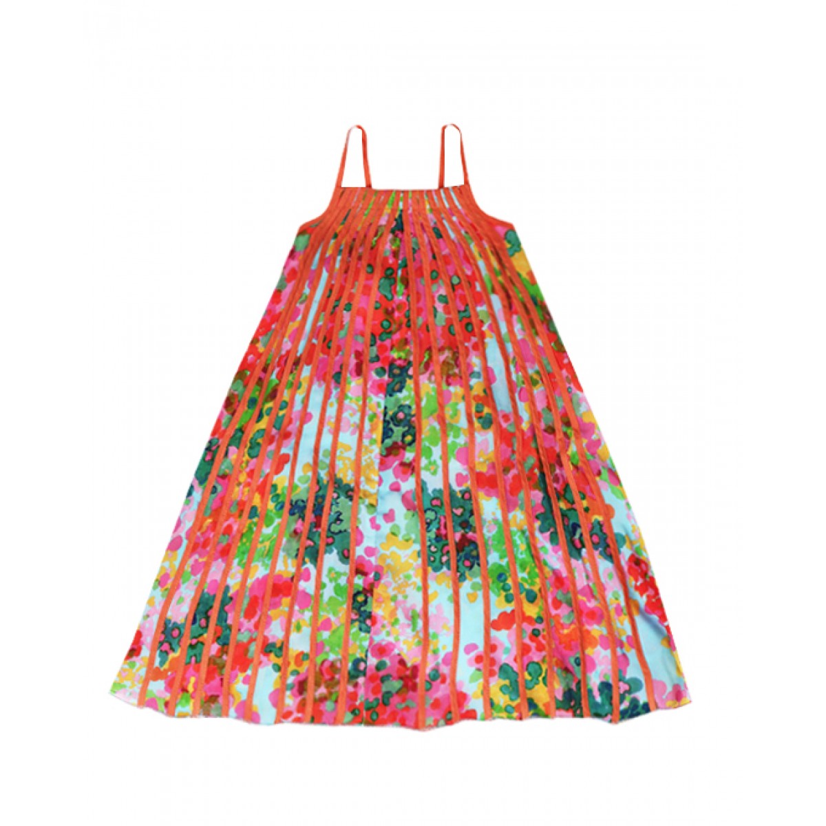Floral motif pleated cupro dress