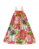 Floral motif pleated cupro dress