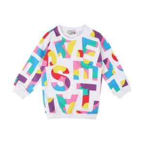White cotton sweatshirt dress with abstract logo