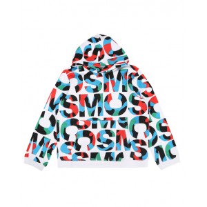 White cotton hoodie with multicolour print