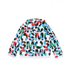 White cotton hoodie with multicolour print