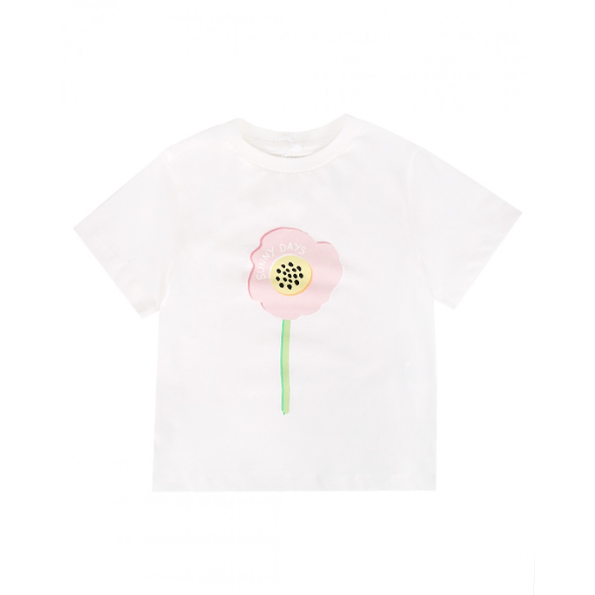 White cotton T-shirt with flower print