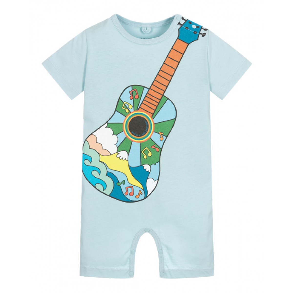 Pale blue guitar motif jumpsuit