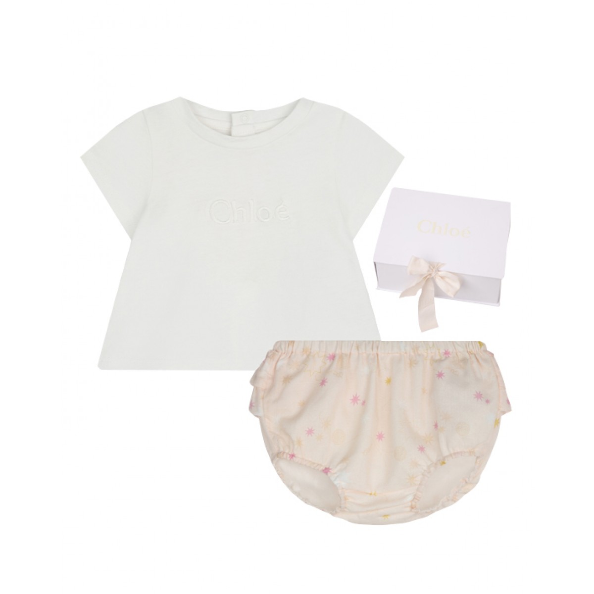 Baby girls' beige cotton shorts gift set