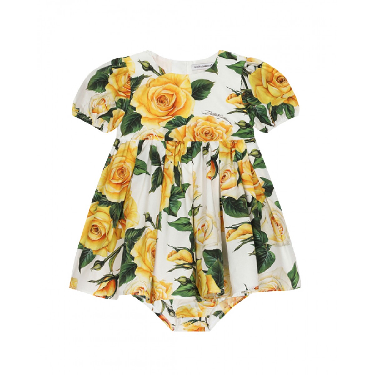 Poplin dress with a charming yellow rose print