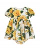 Poplin dress with a charming yellow rose print
