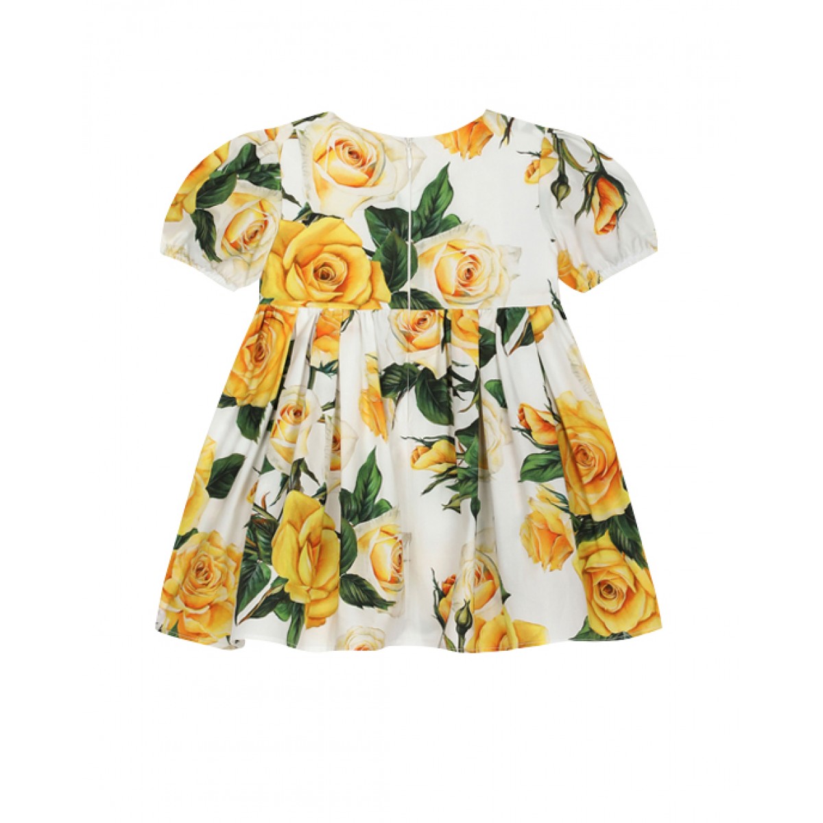 Poplin dress with a charming yellow rose print