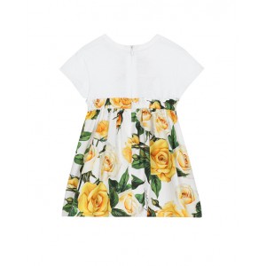 Poplin dress with a charming yellow rose print