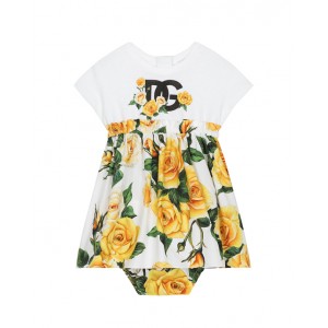Poplin dress with a charming yellow rose print