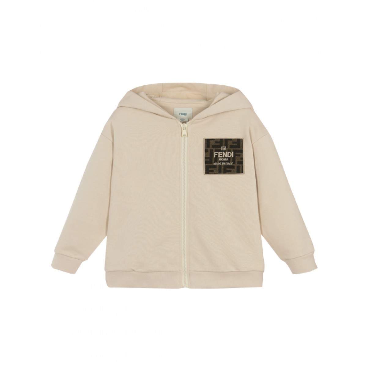 Beige cotton FF logo zip-up hoodie