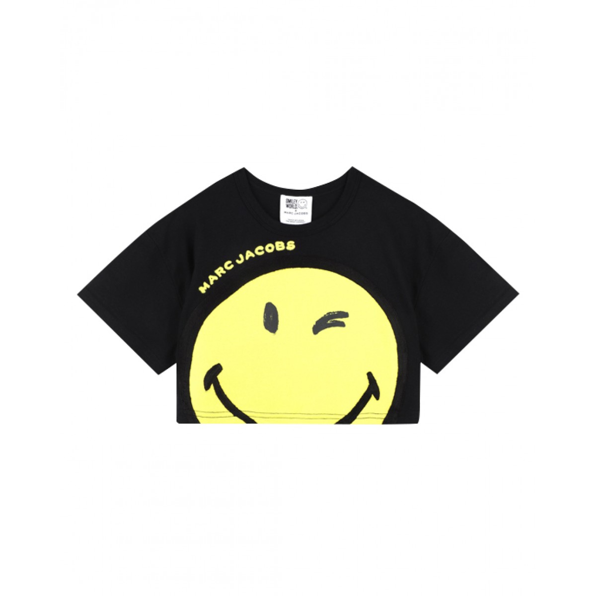 Black cotton smiley face crop top