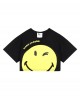 Black cotton smiley face crop top