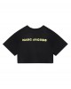 Black cotton smiley face crop top