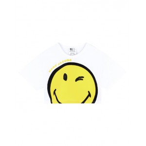 Ivory cotton smiley face crop top