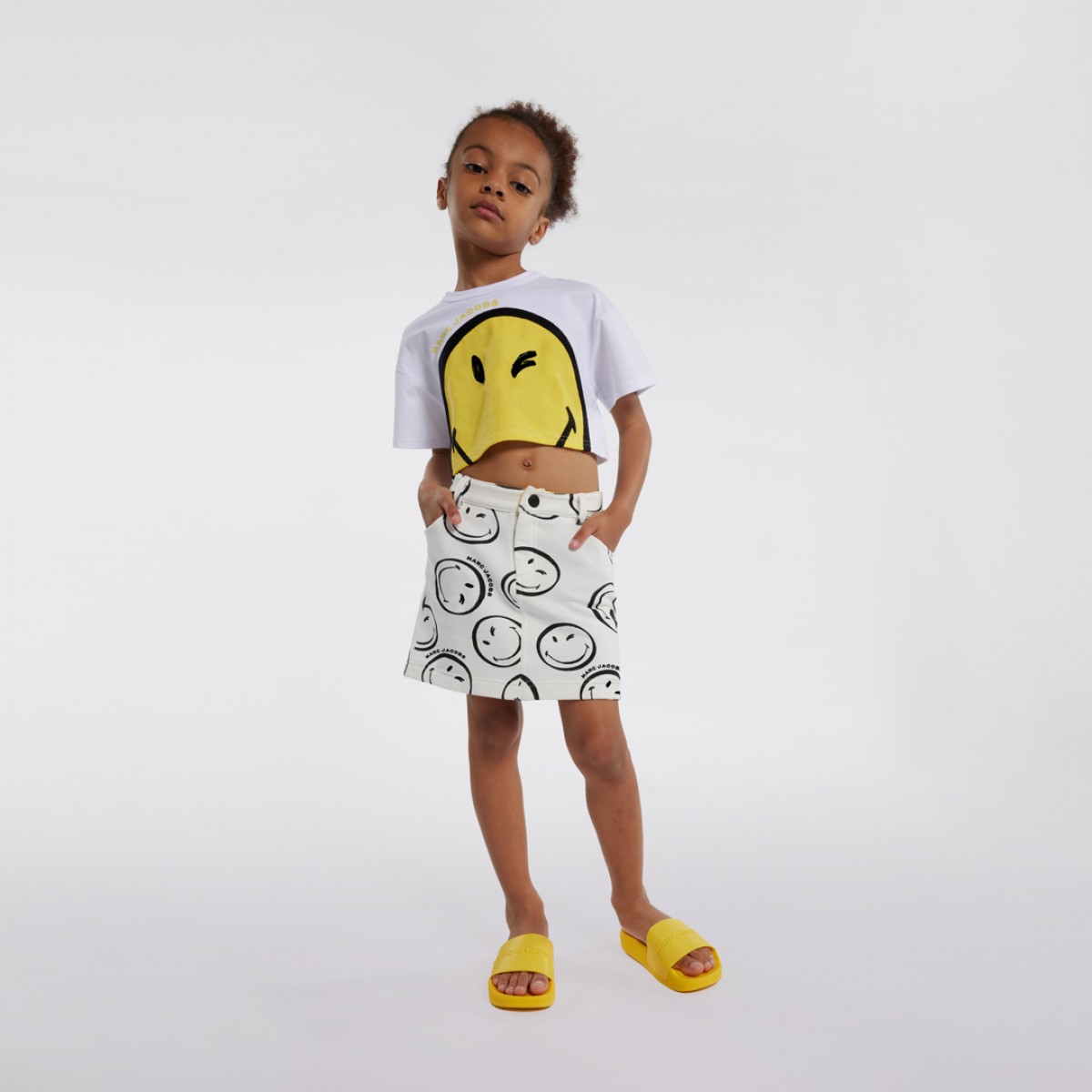 Ivory cotton smiley face crop top