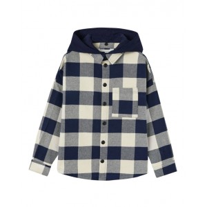 Navy blue jacket with check pattern