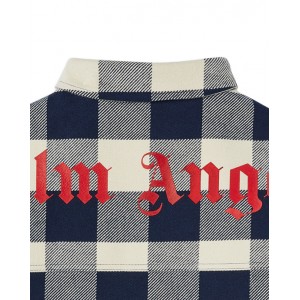 Navy blue jacket with check pattern