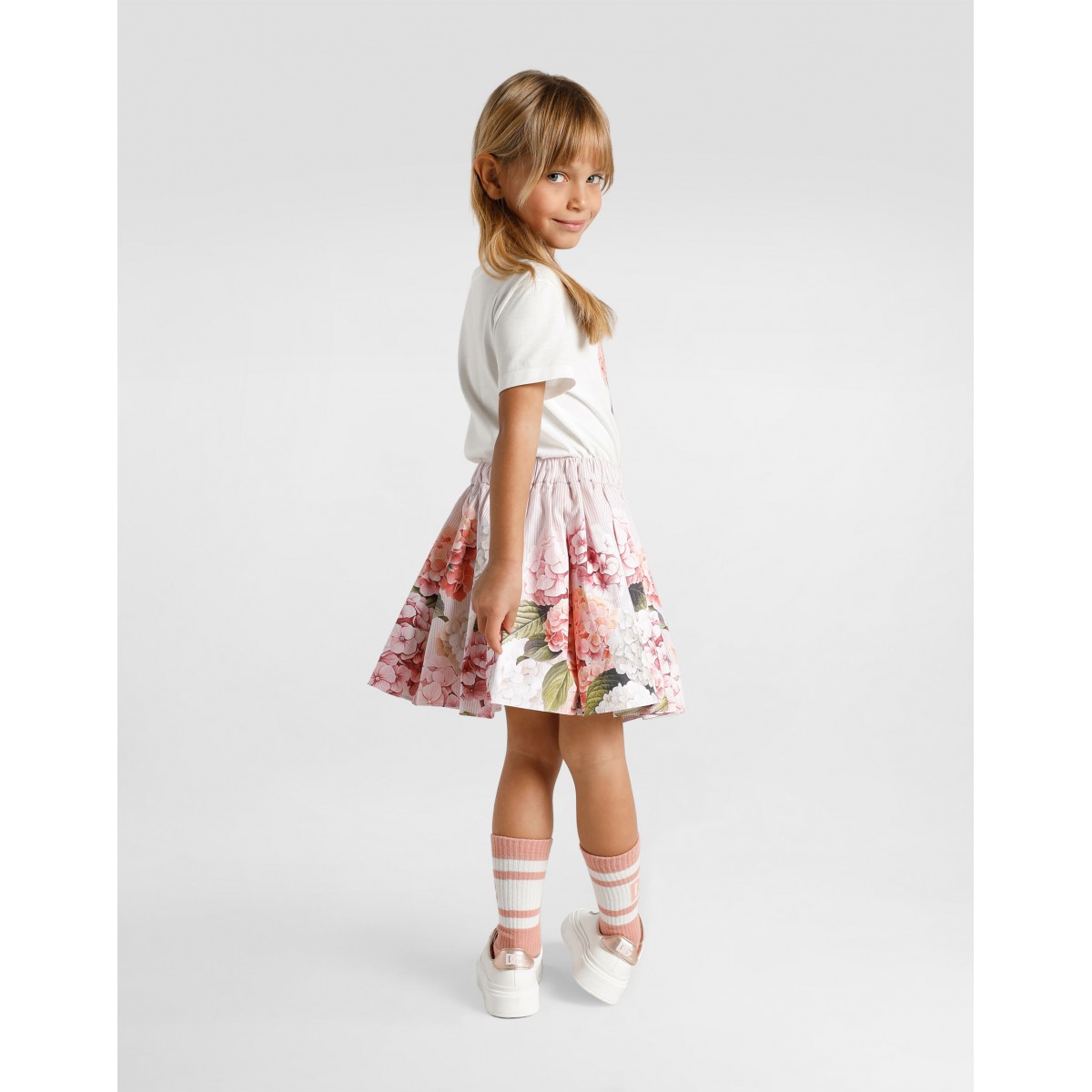 Hydrangea-print canvas skirt